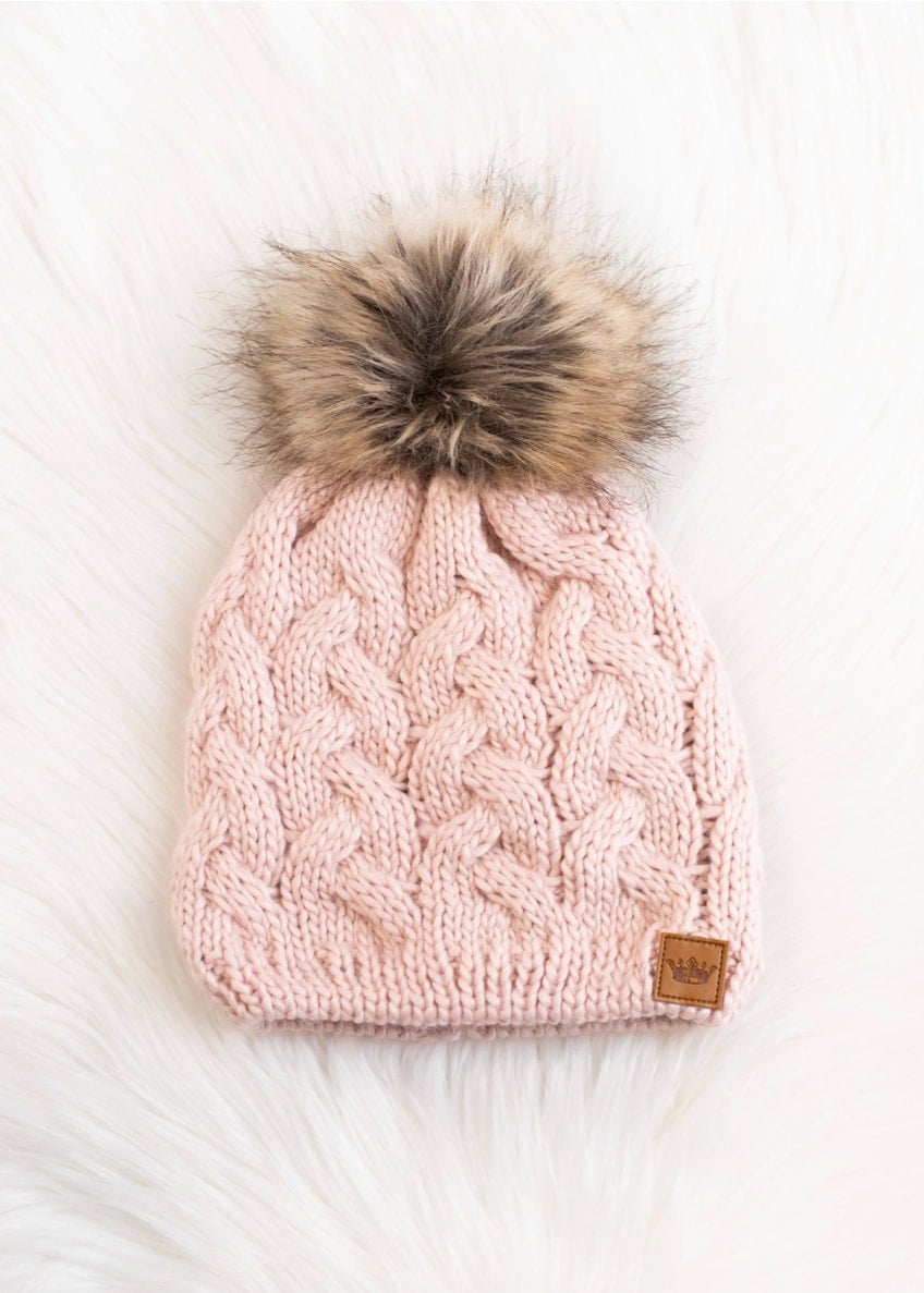NEW PANACHE women\'s cable knit pom hat in blush Women main image 3