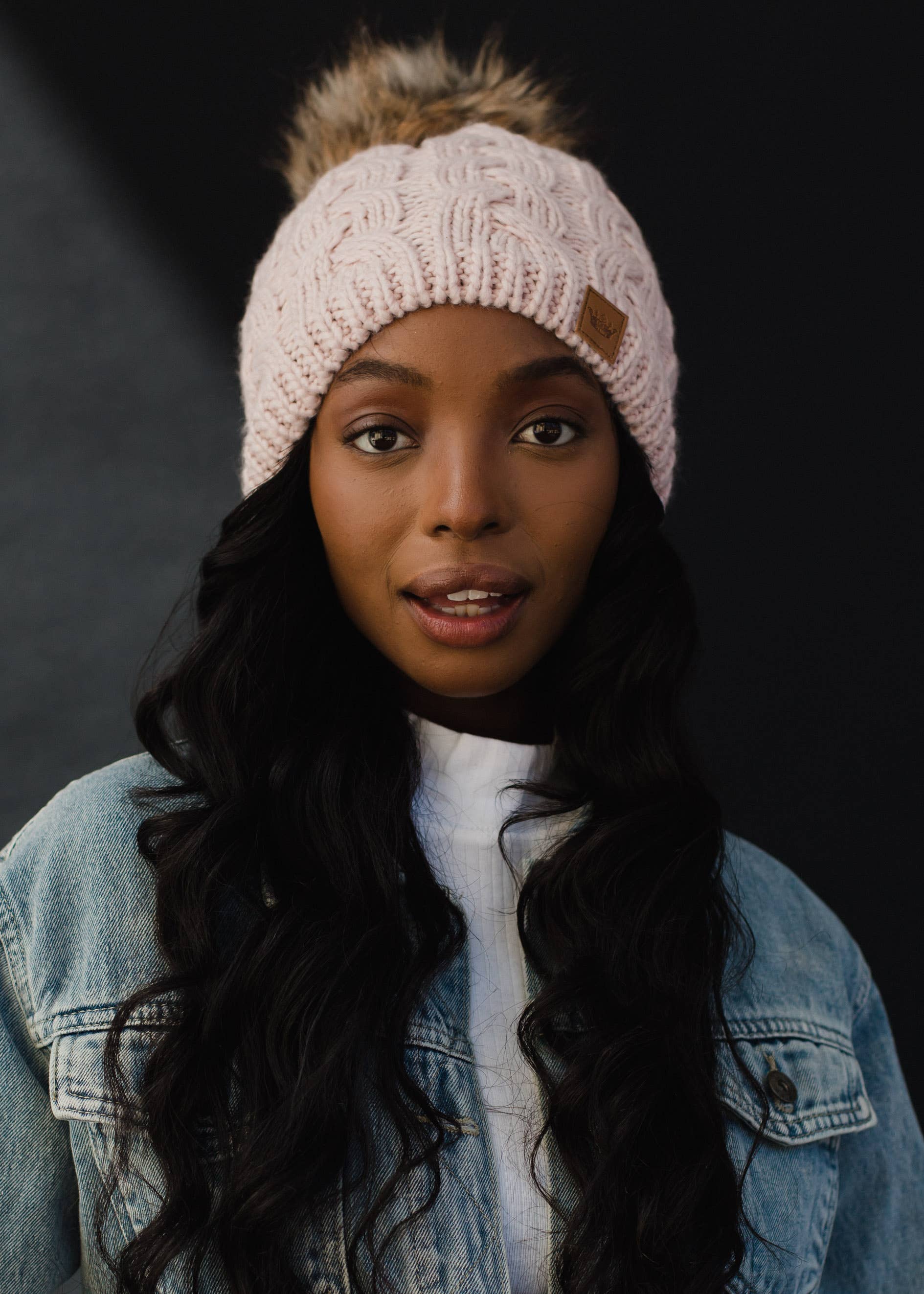 NEW PANACHE women\'s cable knit pom hat in blush Panache - Pom Hat Cable Knit - Assorted Colors – Findlay  main image 2